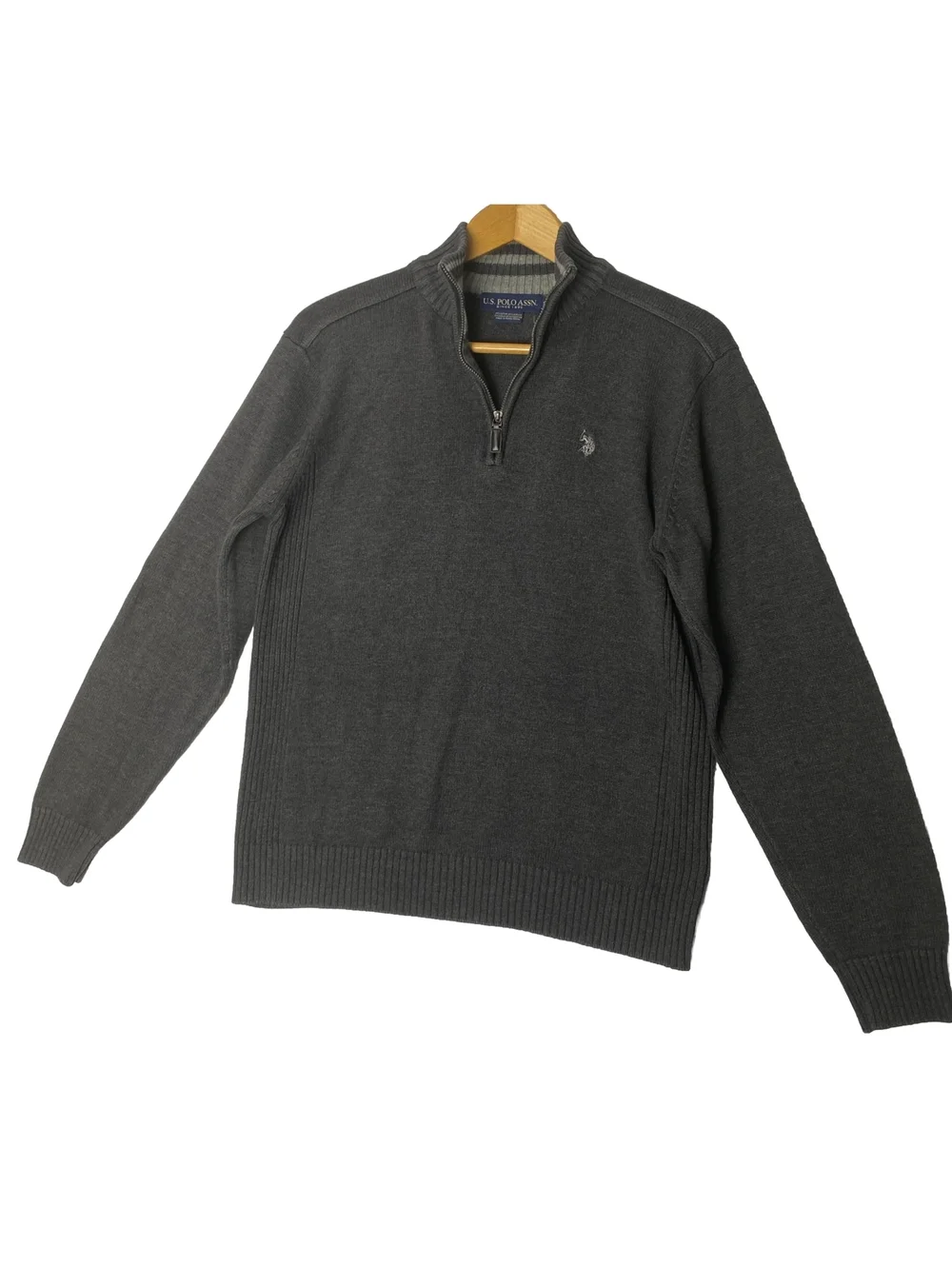 U.S. Polo Assn 1/4 Zip Pullover Sweater, Charcoal Grey Large Cotton Blend